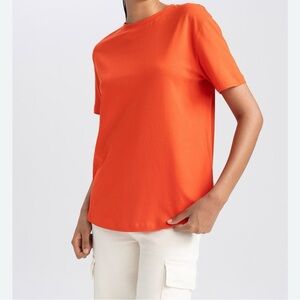 K. Arnold Women’s Blouse Orange Short Sleeve 100% Silk Size‎ M